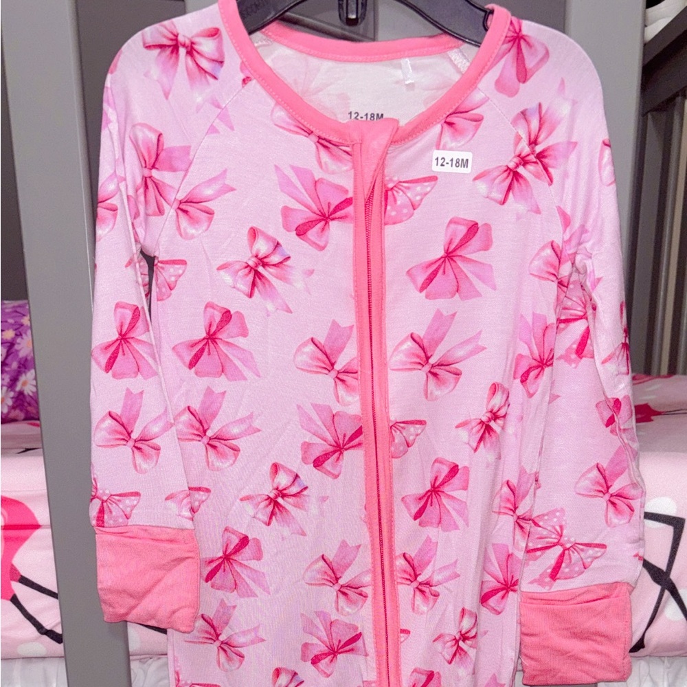 Pink Bow Print Baby Onesie NEW